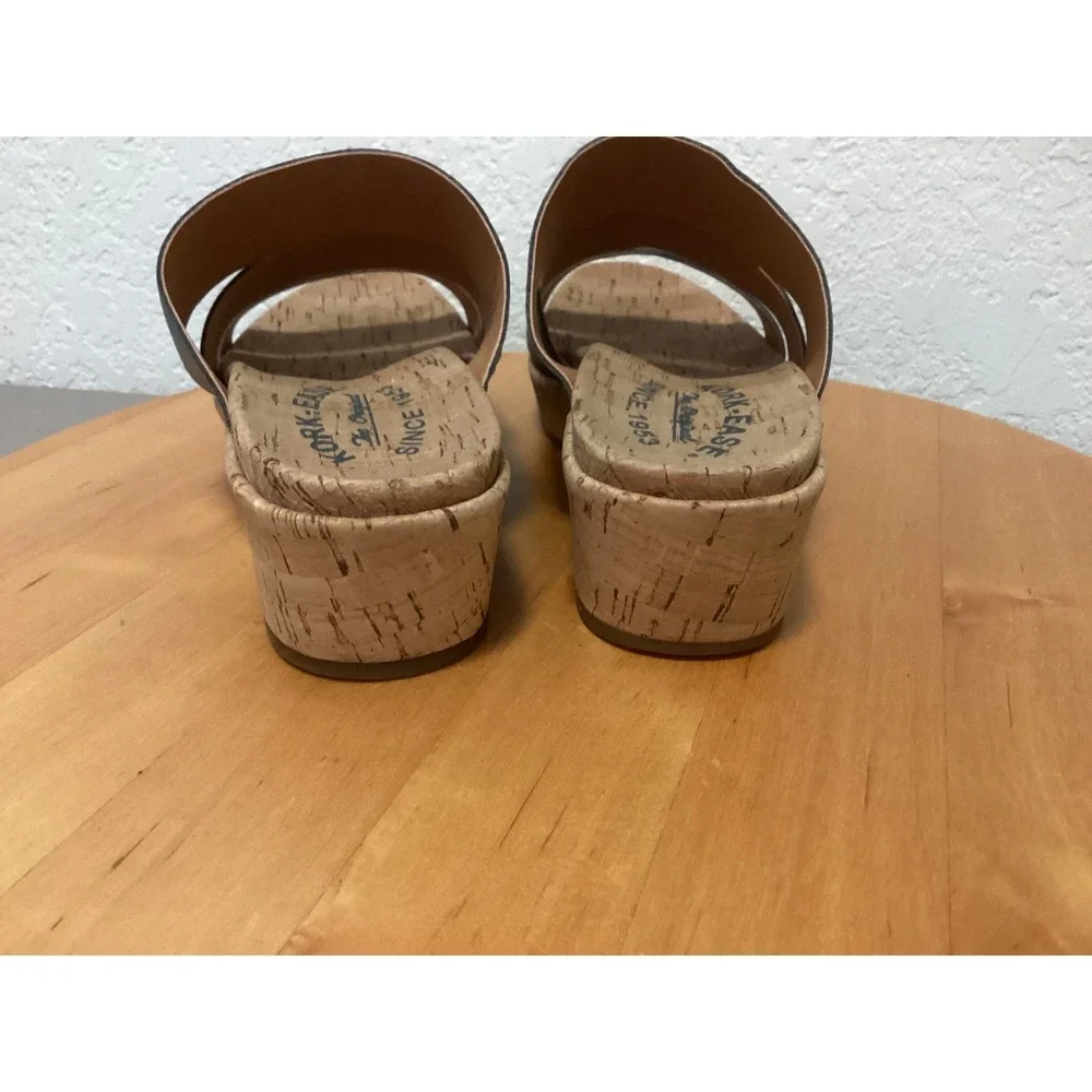 Kork-Ease Wedge Slide Sandals Womens 7M Blue/Gray Leather Triple Strap KE0004734